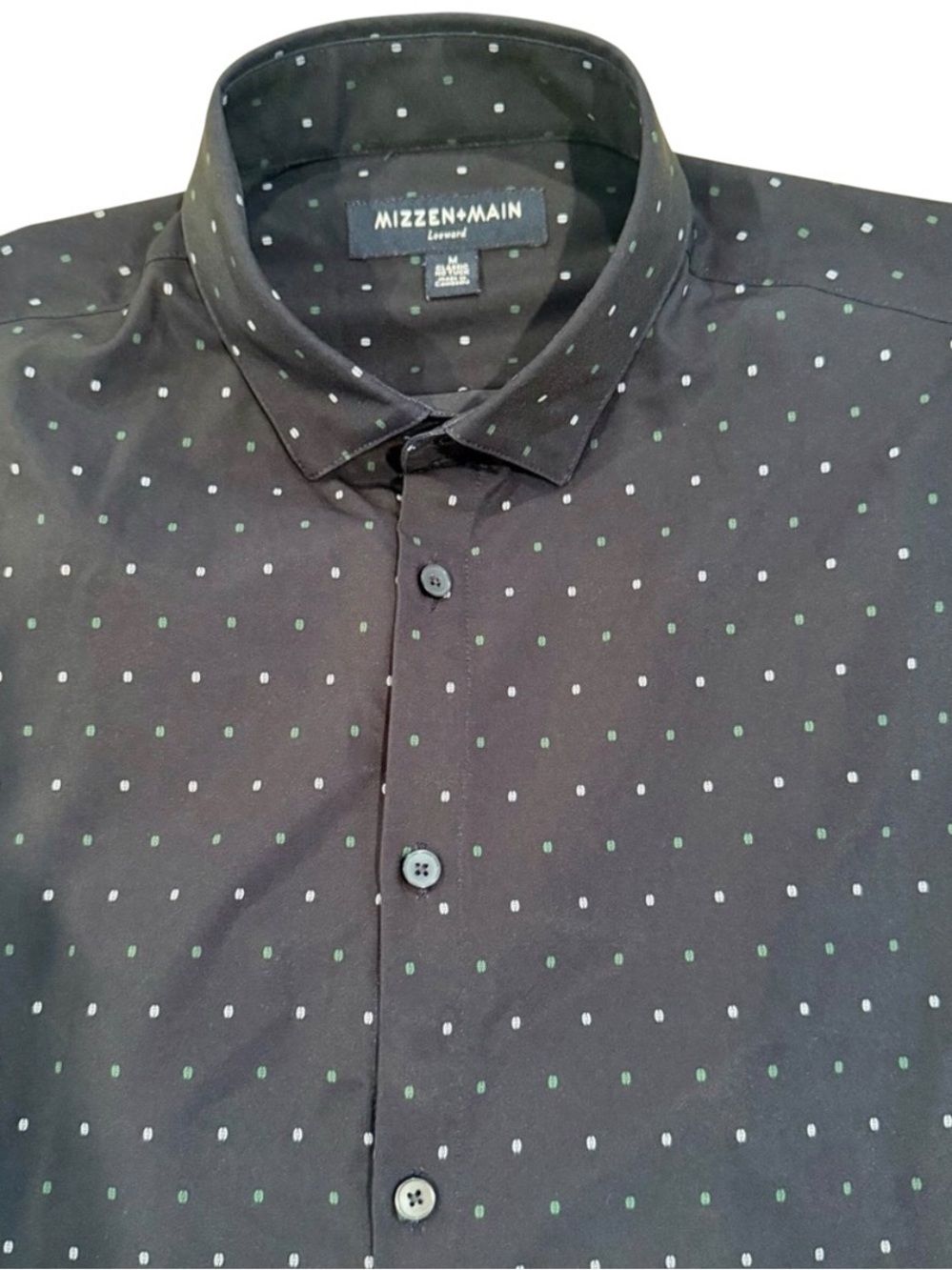 Mizzen+Main Leeward Shirt in Navy with Green and White Dots Classic No Tuck